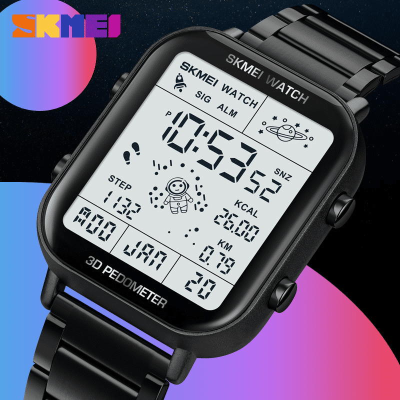 SKMEI Men's Premium Digital Watch: Durable Steel Strap, Multifunctional, Black Finish