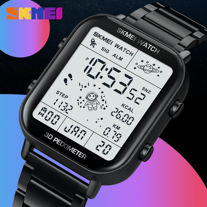 SKMEI Men's Premium Digital Watch: Durable Steel Strap, Multifunctional, Black Finish