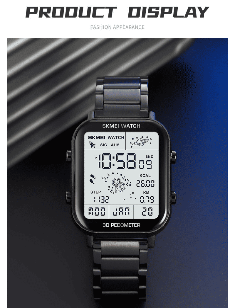 SKMEI Men's Premium Digital Watch: Durable Steel Strap, Multifunctional, Black Finish