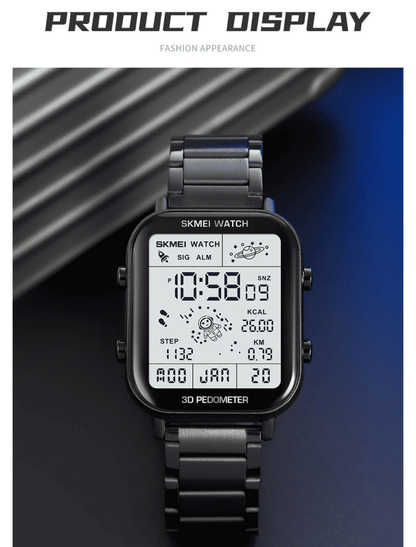 SKMEI Men's Premium Digital Watch: Durable Steel Strap, Multifunctional, Black Finish