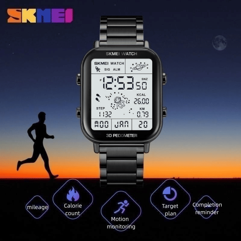 SKMEI Men's Premium Digital Watch: Durable Steel Strap, Multifunctional, Black Finish