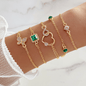 Chic Adjustable Green Gemstone Gold Stackable Heart Bracelet Set for Women