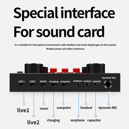 V8S DSP USB Rechargeable Sound Card for Live Broadcasts Music Recording External Stereo