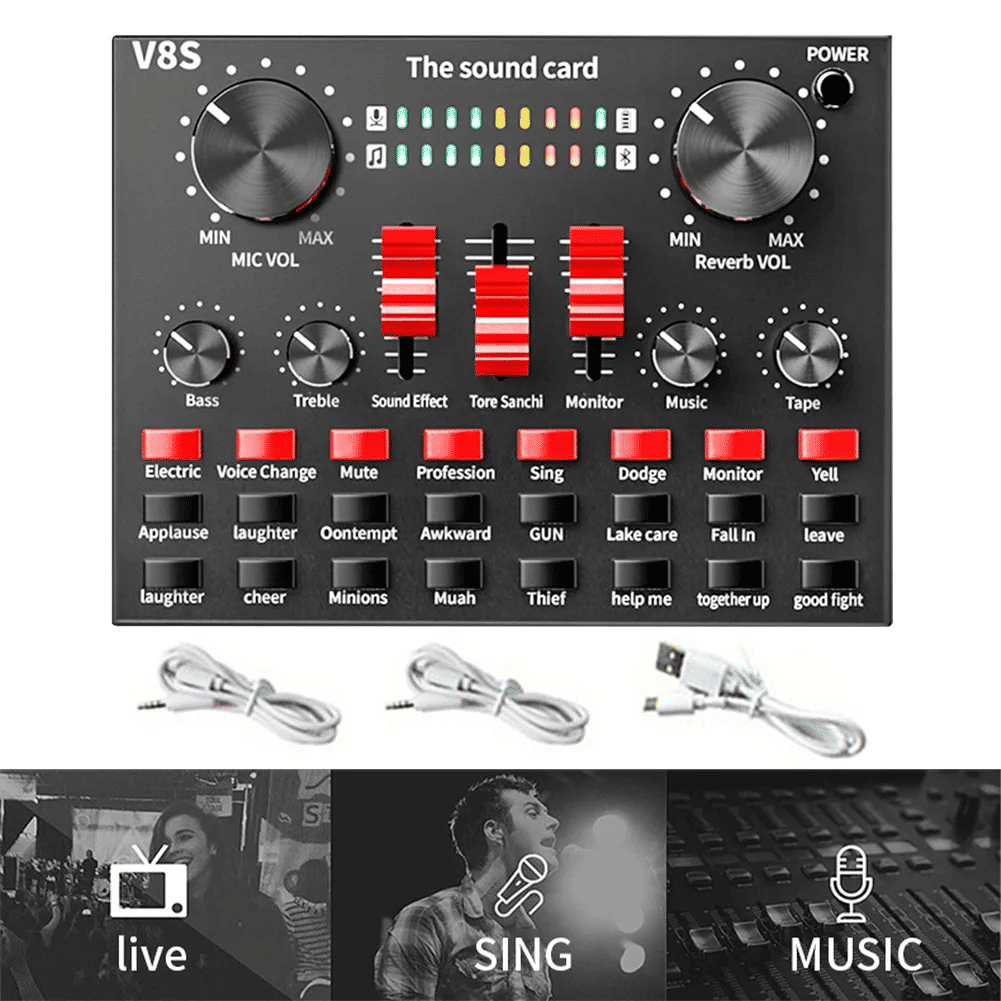 V8S DSP USB Rechargeable Sound Card for Live Broadcasts Music Recording External Stereo