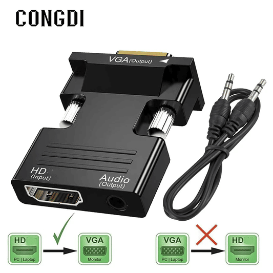 Premium 1080P HDMI to VGA Converter with 3.5mm Audio for PS4 PC Laptop TV