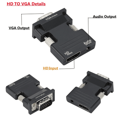 Premium 1080P HDMI to VGA Converter with 3.5mm Audio for PS4 PC Laptop TV