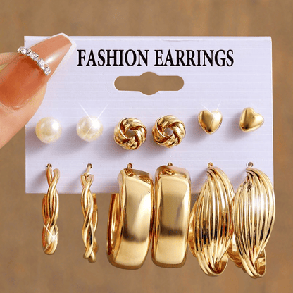 Elegant Vintage Pearl Gold Tone Dangle Earrings Set Fashion Jewelry