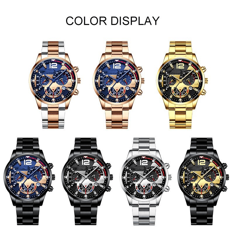 Luxury Men's Stainless Steel Quartz Watch with Luminous Calendar Display