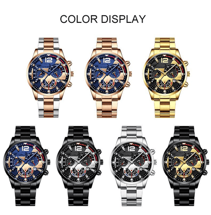 Luxury Men's Stainless Steel Quartz Watch with Luminous Calendar Display