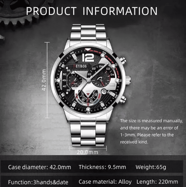 Luxury Men's Stainless Steel Quartz Watch with Luminous Calendar Display