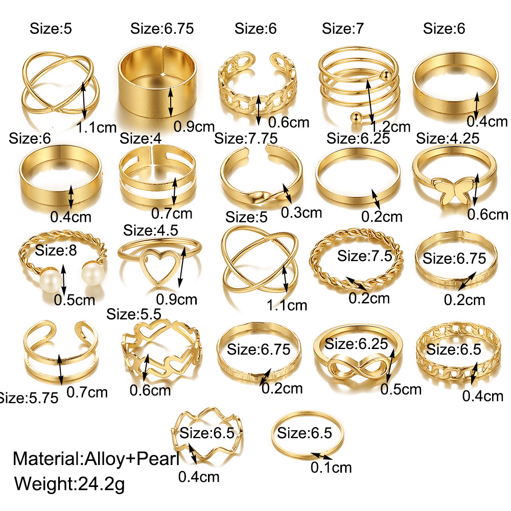 Elegant 22PC Butterfly & Love Heart Adjustable Ring Set for Women - Fashion Jewelry