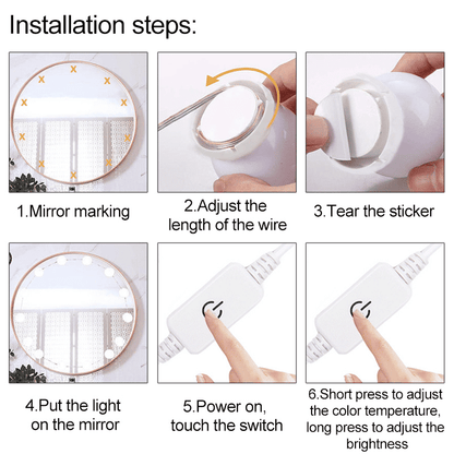 Adjustable 10 LED Vanity Mirror Lights: 3-Color USB Dressing Table Fill Light