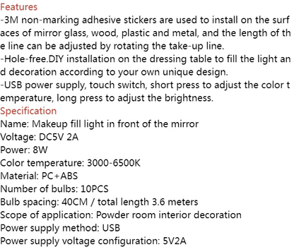 Adjustable 10 LED Vanity Mirror Lights: 3-Color USB Dressing Table Fill Light