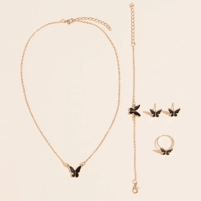 2024 Winter Fashion Alloy Butterfly Four-Piece Jewelry Set - Necklace, Earrings, Bracelet