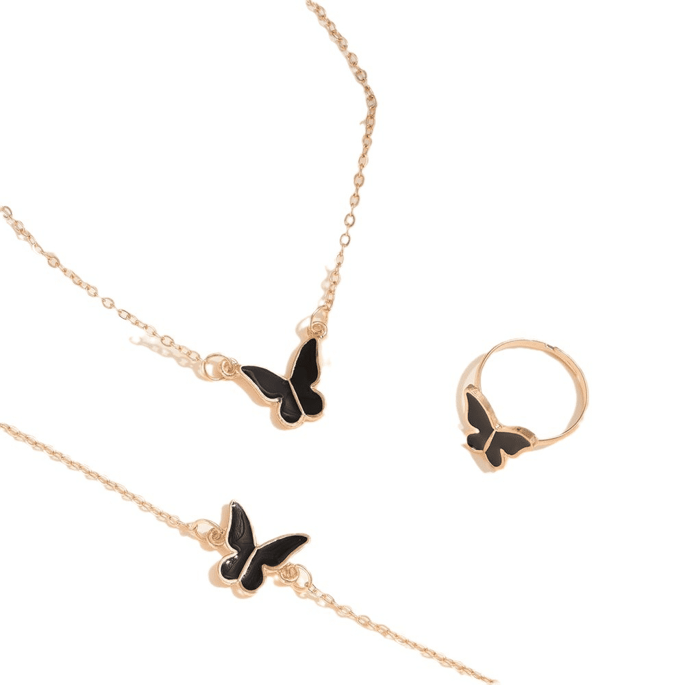 2024 Winter Fashion Alloy Butterfly Four-Piece Jewelry Set - Necklace, Earrings, Bracelet