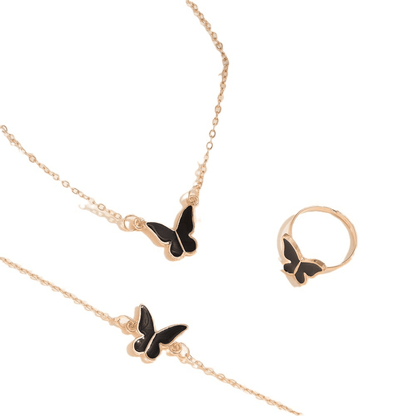 2024 Winter Fashion Alloy Butterfly Four-Piece Jewelry Set - Necklace, Earrings, Bracelet