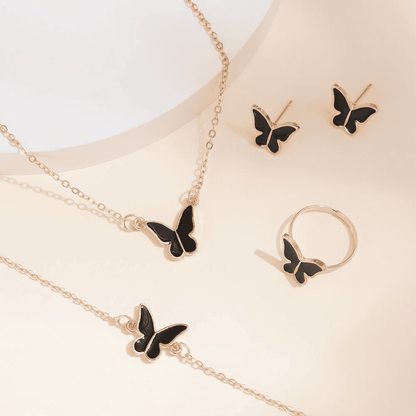 2024 Winter Fashion Alloy Butterfly Four-Piece Jewelry Set - Necklace, Earrings, Bracelet