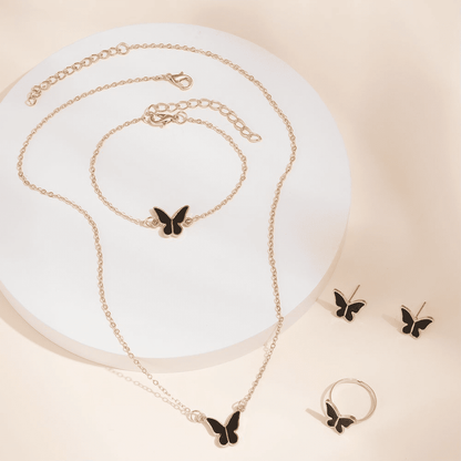 2024 Winter Fashion Alloy Butterfly Four-Piece Jewelry Set - Necklace, Earrings, Bracelet