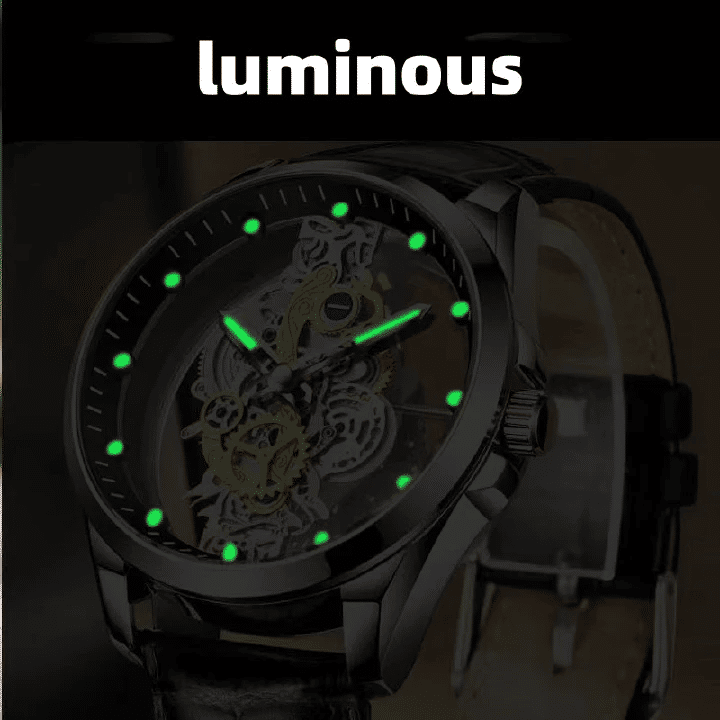 TIGERAO Luxury Automatic Mechanical Men's Watch, Transparent Hollow, Waterproof, Luminous