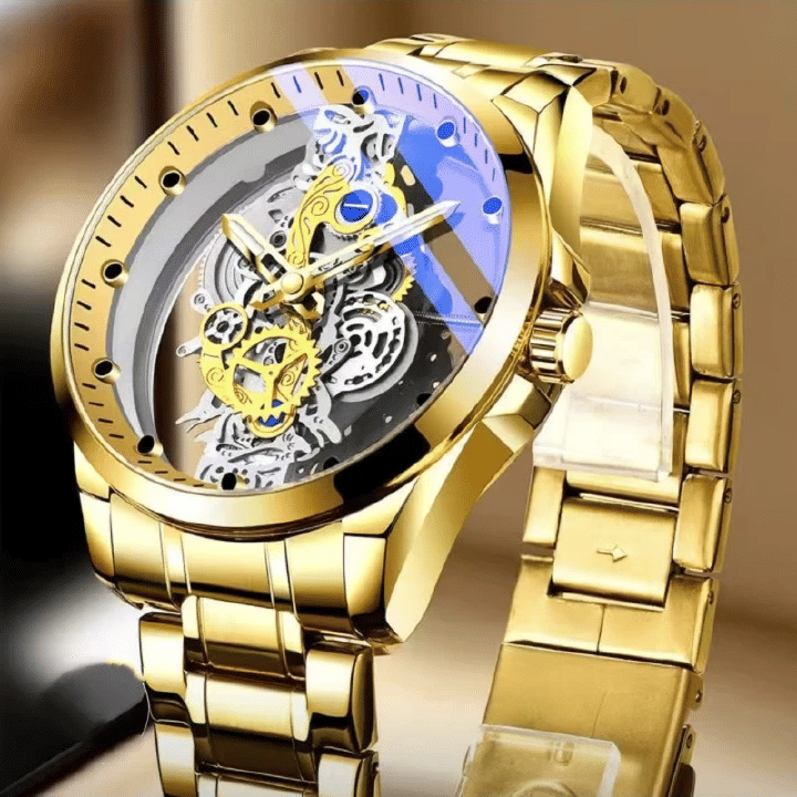 TIGERAO Luxury Automatic Mechanical Men's Watch, Transparent Hollow, Waterproof, Luminous
