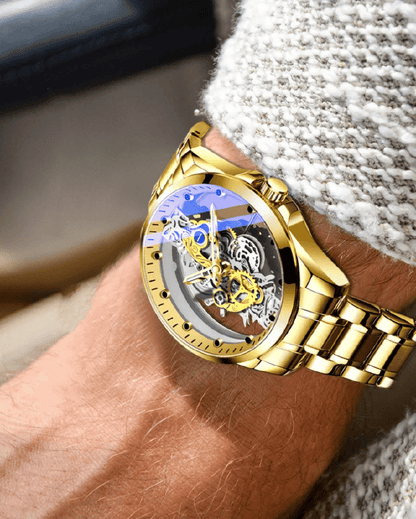 TIGERAO Luxury Automatic Mechanical Men's Watch, Transparent Hollow, Waterproof, Luminous