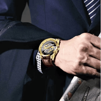 TIGERAO Luxury Automatic Mechanical Men's Watch, Transparent Hollow, Waterproof, Luminous
