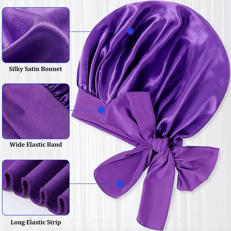 Large Silk Satin Bonnet for Sleeping, Hair Protection, Tie Band Edge Scarf