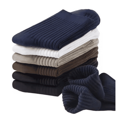 Premium 6-Pair Men's Striped Cotton Business Socks - Breathable All-Season Mid-Calf Quality Knit