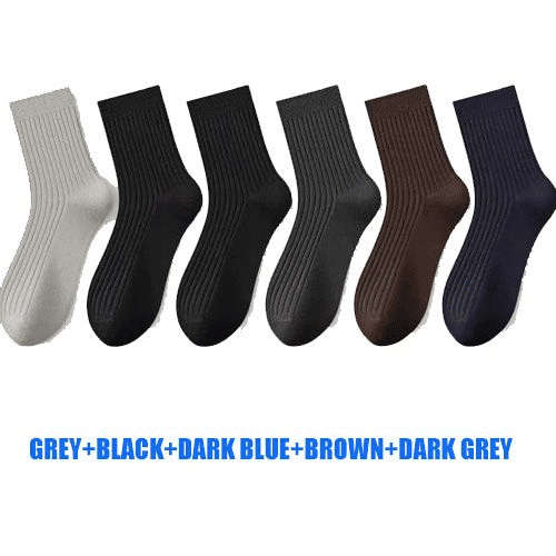 Premium 6-Pair Men's Striped Cotton Business Socks - Breathable All-Season Mid-Calf Quality Knit