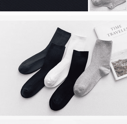Premium 6-Pair Men's Striped Cotton Business Socks - Breathable All-Season Mid-Calf Quality Knit