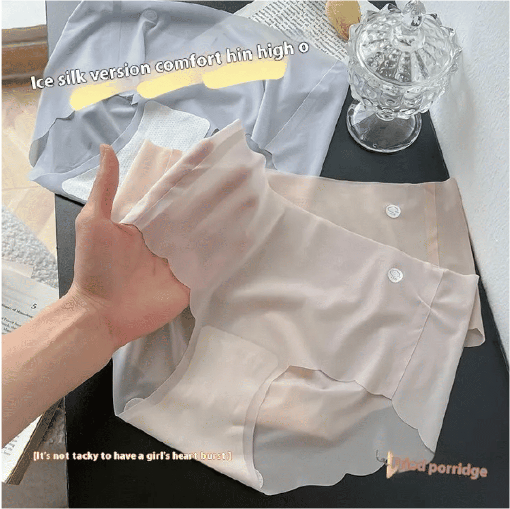 5-Pack Seamless Ice Silk Mid-Waist Panties for Women - Tummy Control & Hip Lift