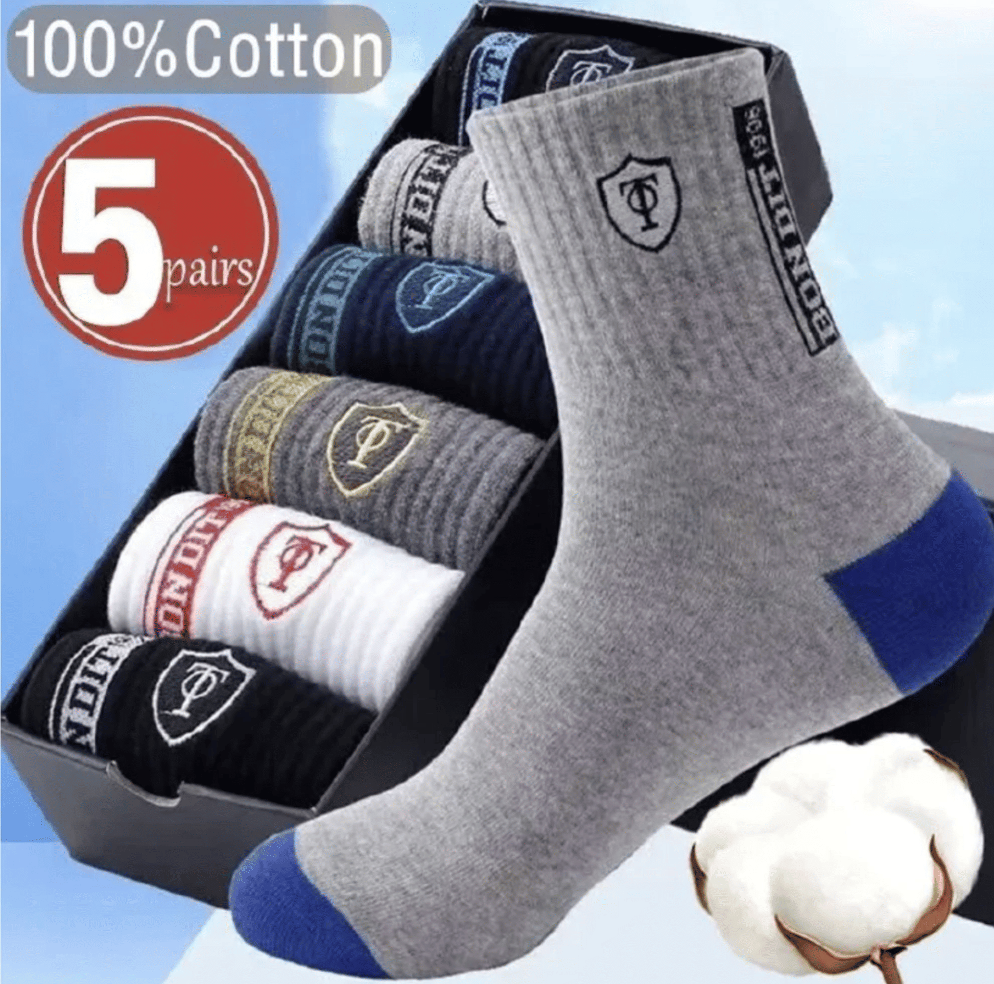 5 Pairs Men's Premium Cotton Blend Medium Sports Socks - Autumn & Winter Comfort