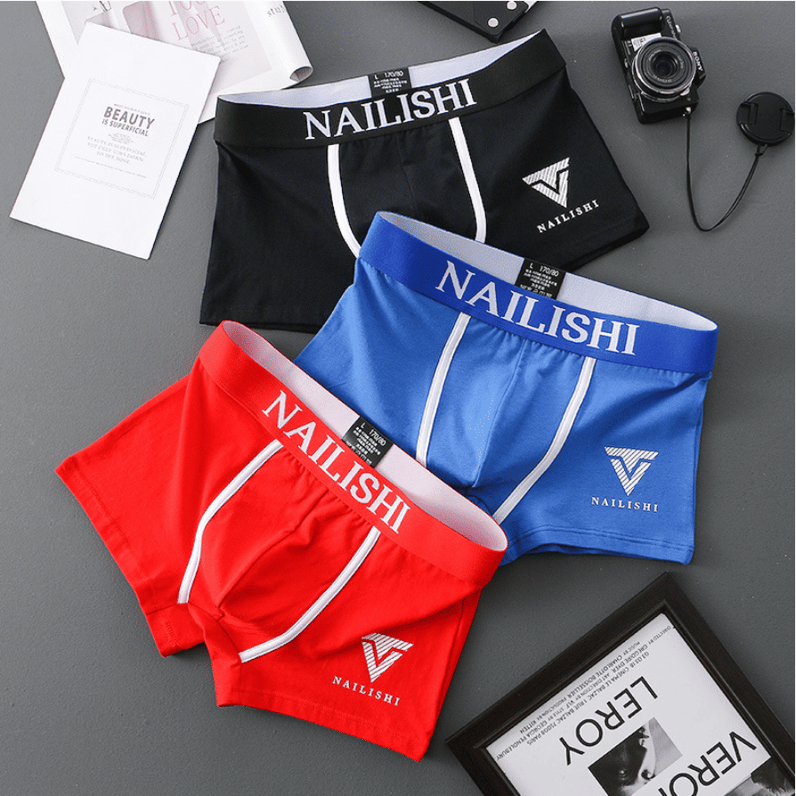 3Pcs Men's Trendy Letter Print Cotton Boxer Briefs – Breathable Mid-Rise Underwear