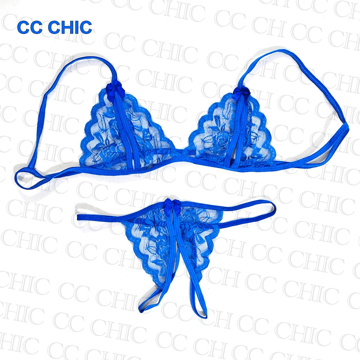 Sensual Three-Point Open Cut Lace Lingerie Set with Thong for Women