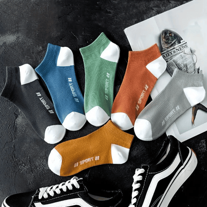 Men's 5-Pair Breathable Crew Socks: Comfy, Casual, Stylish Letter Pattern Sports