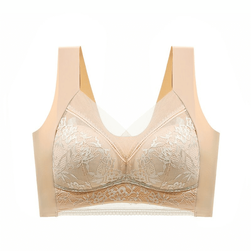 Plus Size Lace Ice Silk Bra: Wireless, Breathable, Gathering, Beauty Back Support
