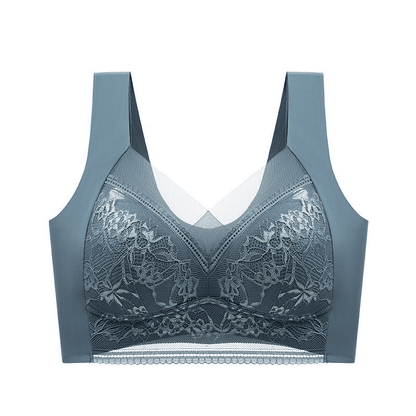Plus Size Lace Ice Silk Bra: Wireless, Breathable, Gathering, Beauty Back Support