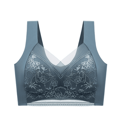 Plus Size Lace Ice Silk Bra: Wireless, Breathable, Gathering, Beauty Back Support