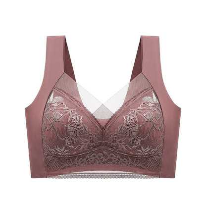 Plus Size Lace Ice Silk Bra: Wireless, Breathable, Gathering, Beauty Back Support