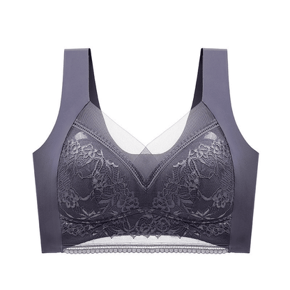 Plus Size Lace Ice Silk Bra: Wireless, Breathable, Gathering, Beauty Back Support