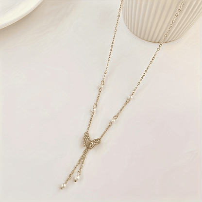 Elegant Zircon Butterfly Pearl Clavicle Necklace for Women, Trendy Design