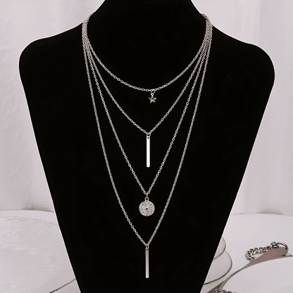 Elegant Multi-Layer Star & Disc Necklace for Women - Versatile Fashion Jewelry