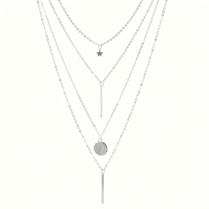 Elegant Multi-Layer Star & Disc Necklace for Women - Versatile Fashion Jewelry