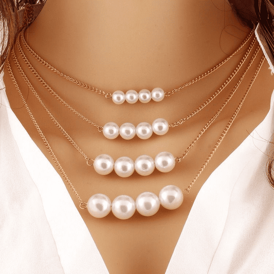 Elegant Multi-Layer Gold-Tone Double-Sided Pearl Necklace Clavicle Chain Jewelry