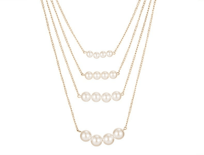 Elegant Multi-Layer Gold-Tone Double-Sided Pearl Necklace Clavicle Chain Jewelry