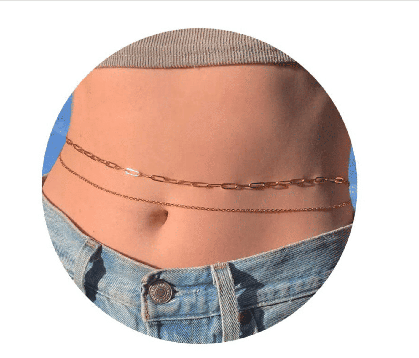 Elegant Double-Layer Gold Tone Bead & Twist Chain Women's Body Waist Jewelry