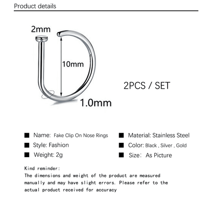 Versatile Fake Clip-On Nose Rings: Tiny Faux Piercing Hoops, No Piercing Required