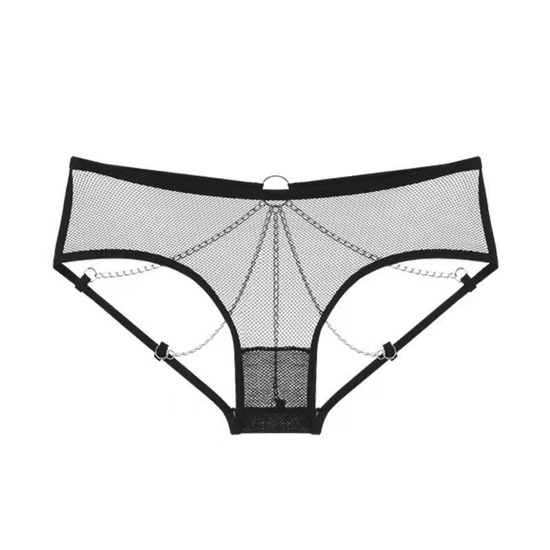 Sultry Lace Metal Chain G-String Thong - Erotic Mesh Low Waist Panties