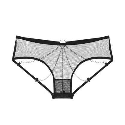 Sultry Lace Metal Chain G-String Thong - Erotic Mesh Low Waist Panties