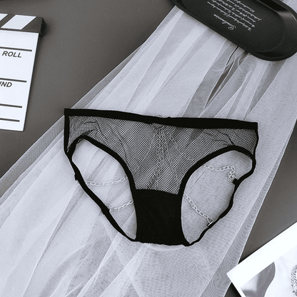 Sultry Lace Metal Chain G-String Thong - Erotic Mesh Low Waist Panties